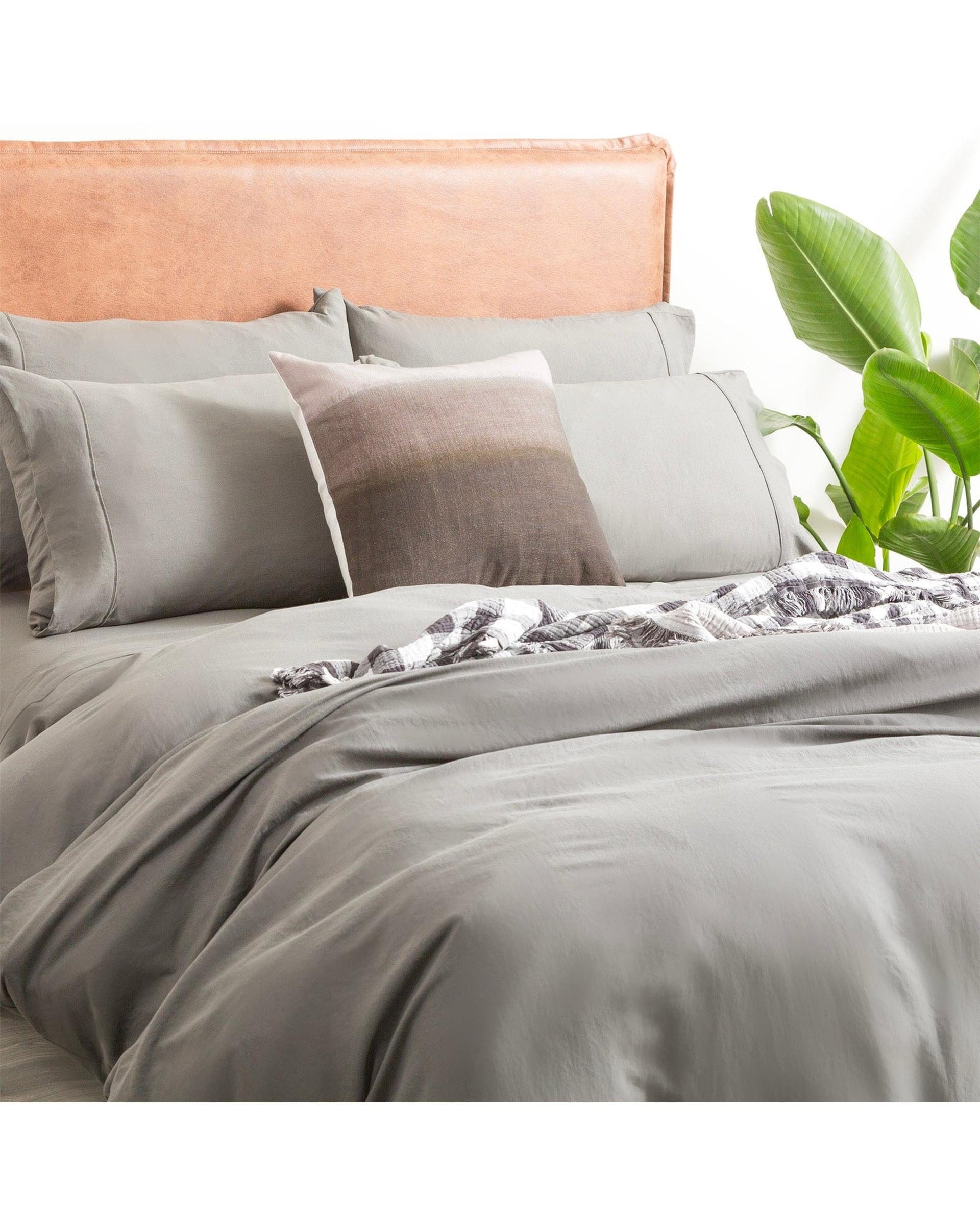 H Decor Quilt Cover Ultra Plush Vintage Washed Microfiber Quilt Cover Set - Granite