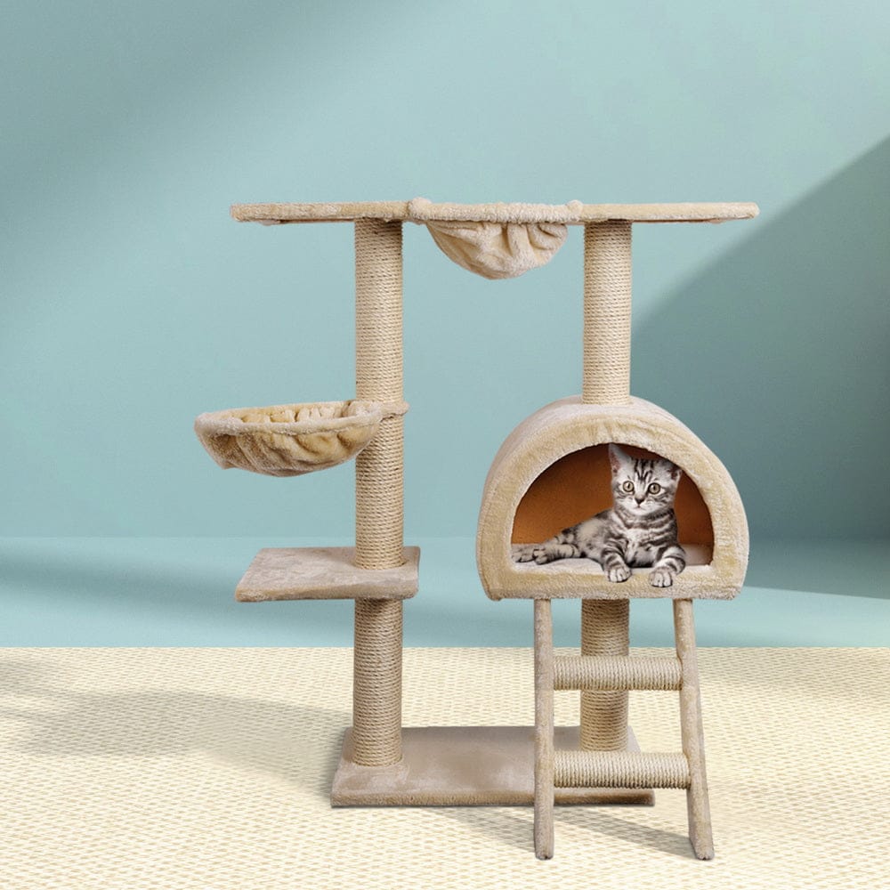 i.Pet Cat Tower i.Pet Cat Tree 100cm Tower Scratching Post Scratcher Condo House Trees Bed Beige