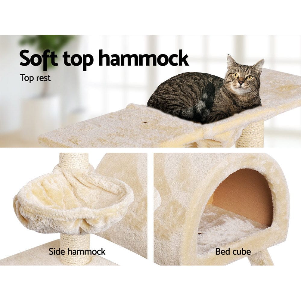 i.Pet Cat Tower i.Pet Cat Tree 100cm Tower Scratching Post Scratcher Condo House Trees Bed Beige