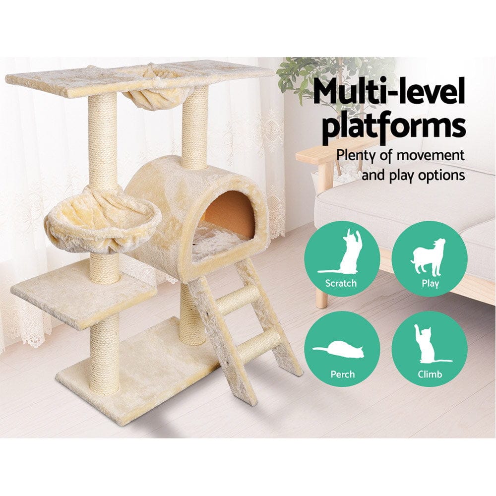 i.Pet Cat Tower i.Pet Cat Tree 100cm Tower Scratching Post Scratcher Condo House Trees Bed Beige
