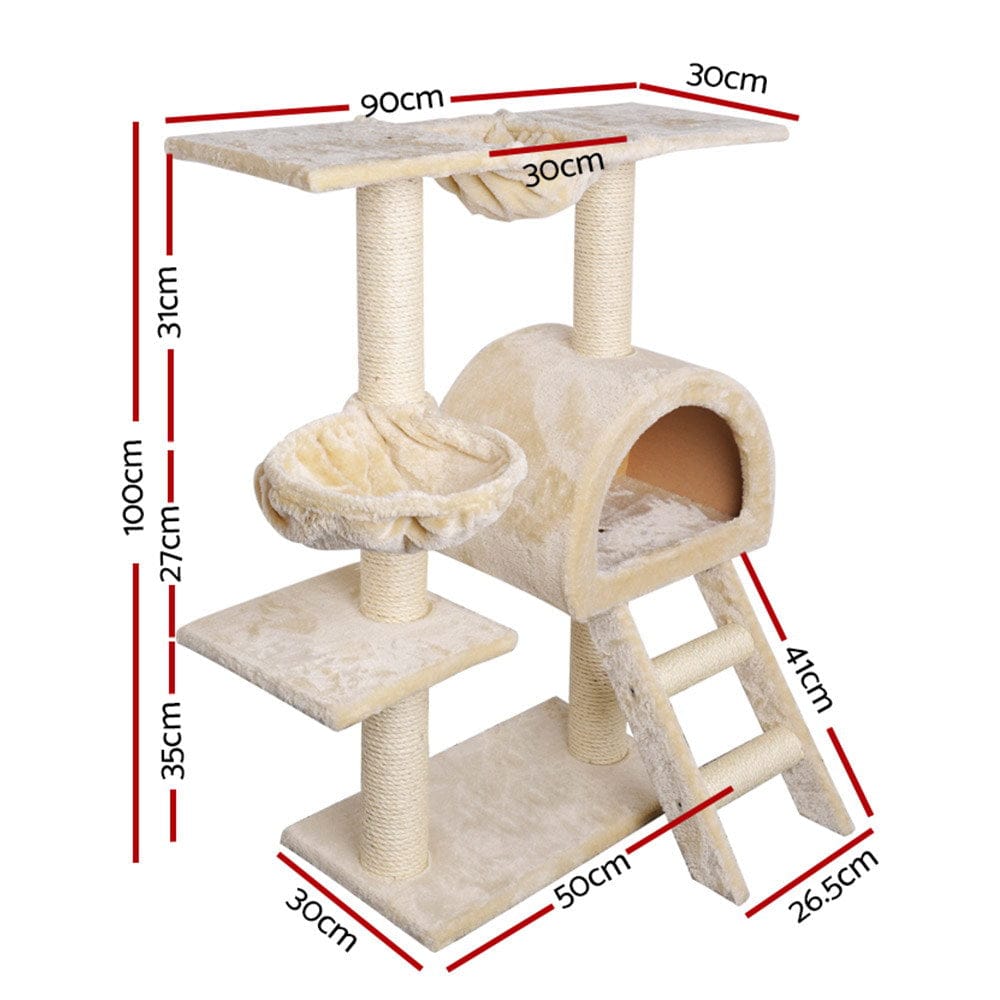 i.Pet Cat Tower i.Pet Cat Tree 100cm Tower Scratching Post Scratcher Condo House Trees Bed Beige