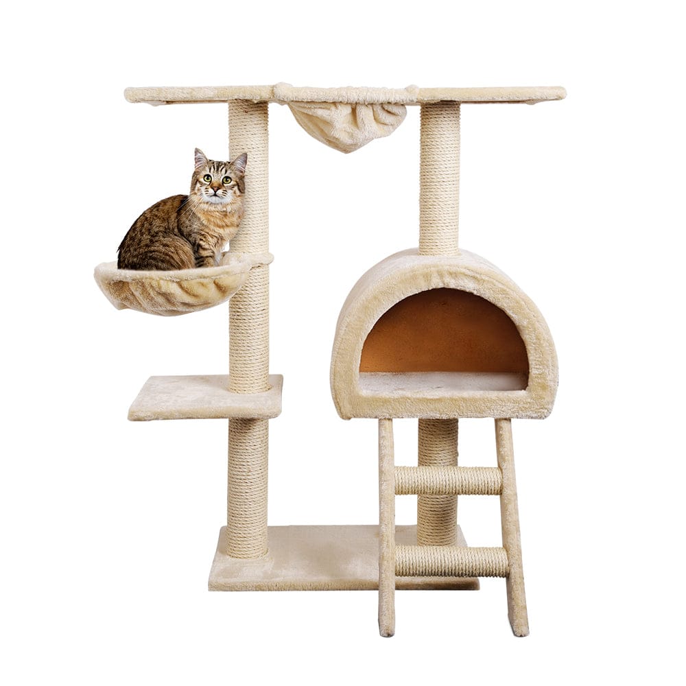 i.Pet Cat Tower i.Pet Cat Tree 100cm Tower Scratching Post Scratcher Condo House Trees Bed Beige