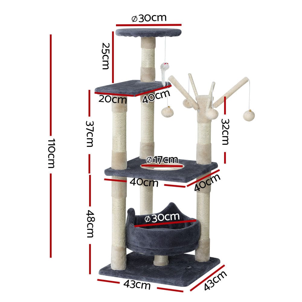 i.Pet Cat Tower i.Pet Cat Tree 110cm Tower Scratching Post Scratcher Wood Condo House Bed Toys
