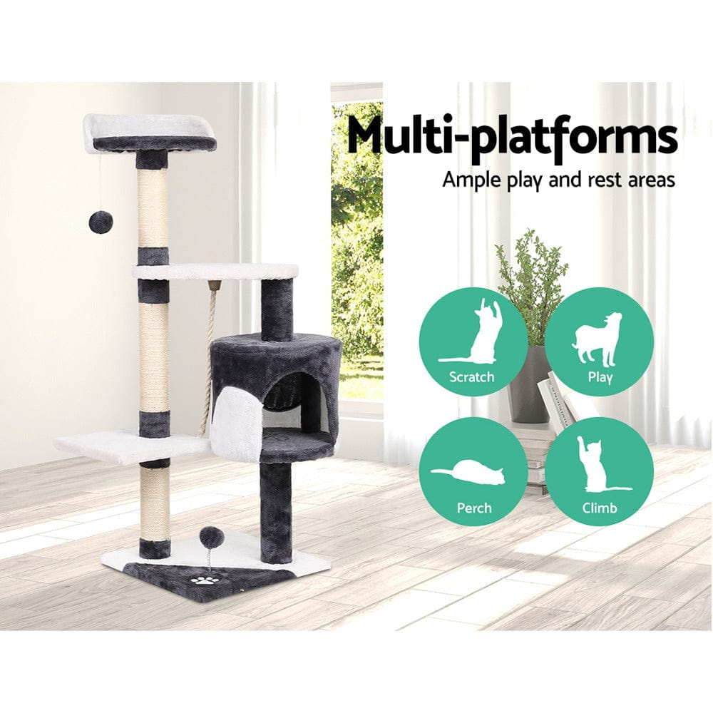 i.Pet Cat Tower i.Pet Cat Tree 112cm Tower Scratching Post Scratcher Wood Condo House Furniture