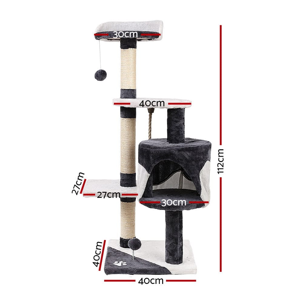 i.Pet Cat Tower i.Pet Cat Tree 112cm Tower Scratching Post Scratcher Wood Condo House Furniture