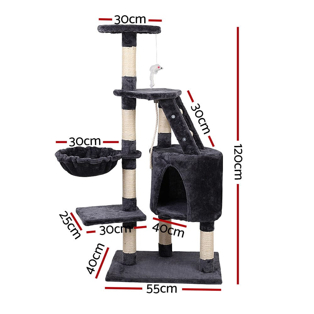 i.Pet Cat Tower i.Pet Cat Tree 120cm Tower Scratching Post Scratcher Wood Condo House Bed Toys
