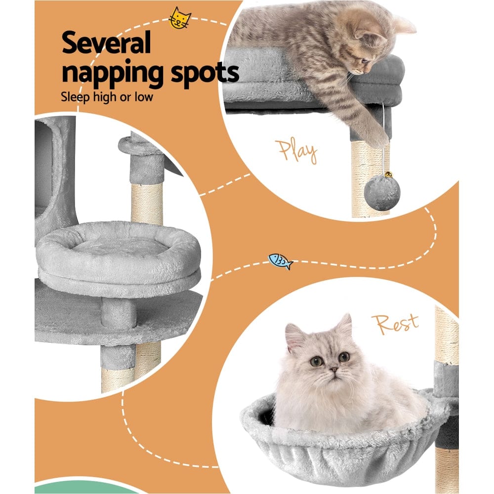 i.Pet Cat Tower i.Pet Cat Tree 123cm Tower Scratching Post Scratcher Wood Condo House Bed Toys