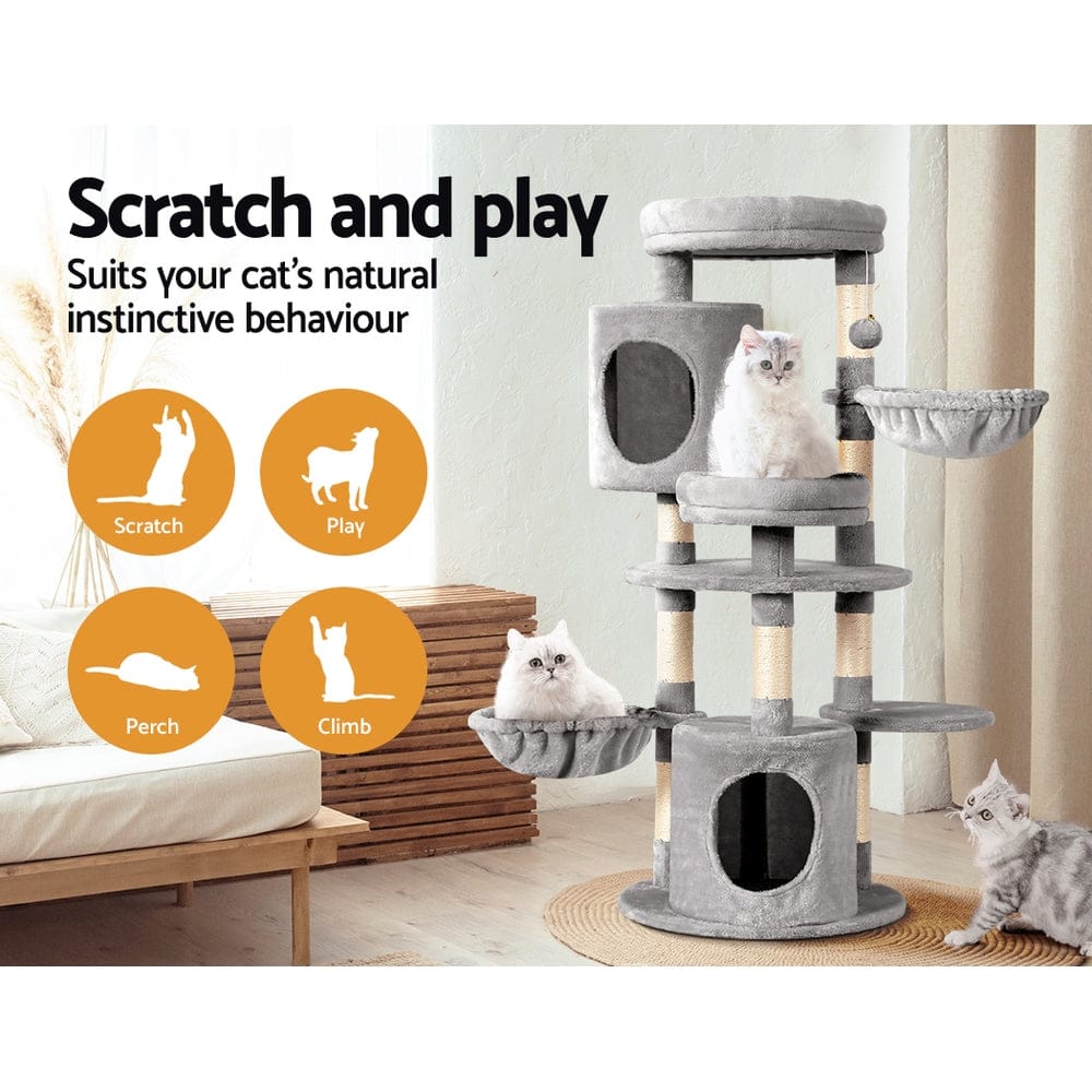 i.Pet Cat Tower i.Pet Cat Tree 123cm Tower Scratching Post Scratcher Wood Condo House Bed Toys