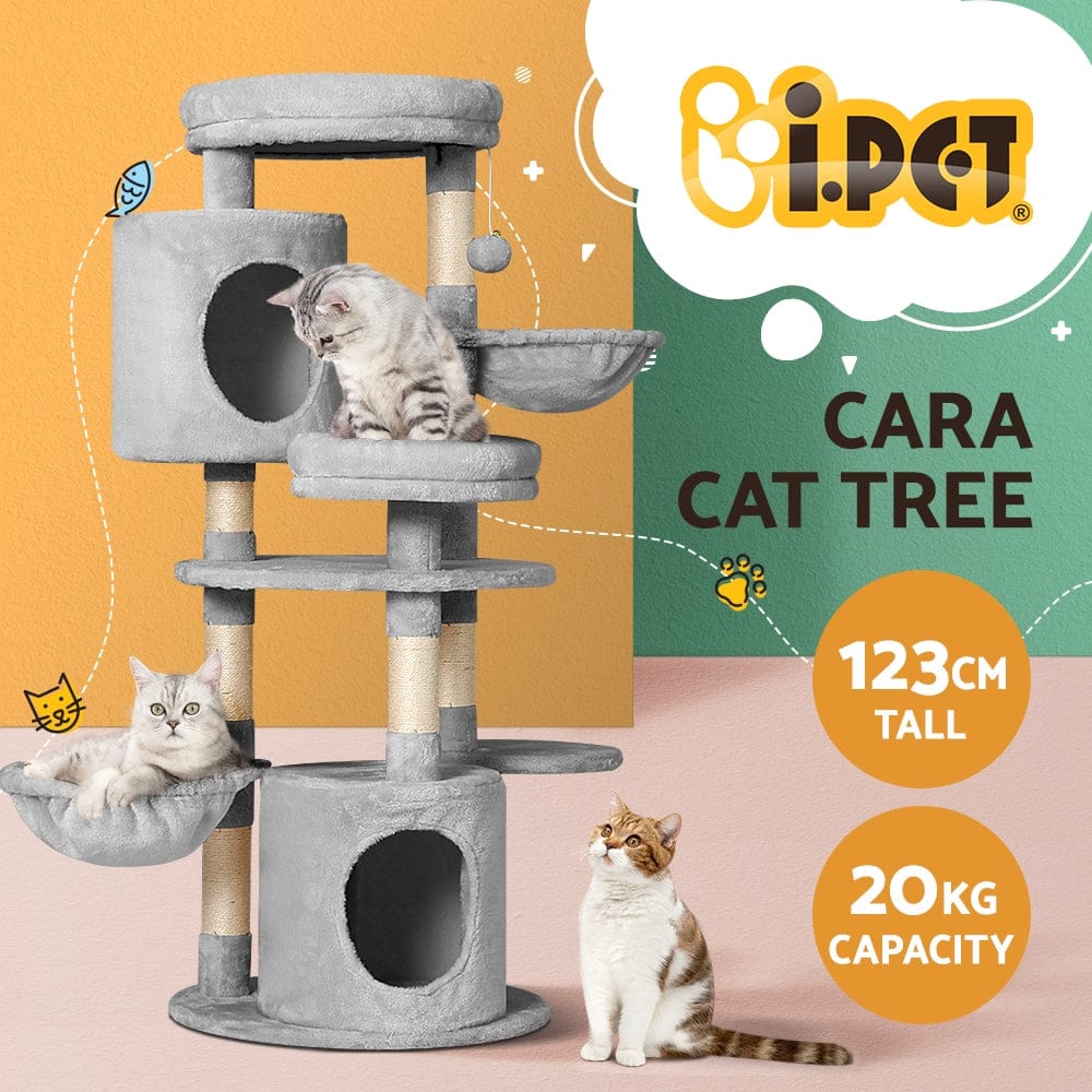 i.Pet Cat Tower i.Pet Cat Tree 123cm Tower Scratching Post Scratcher Wood Condo House Bed Toys