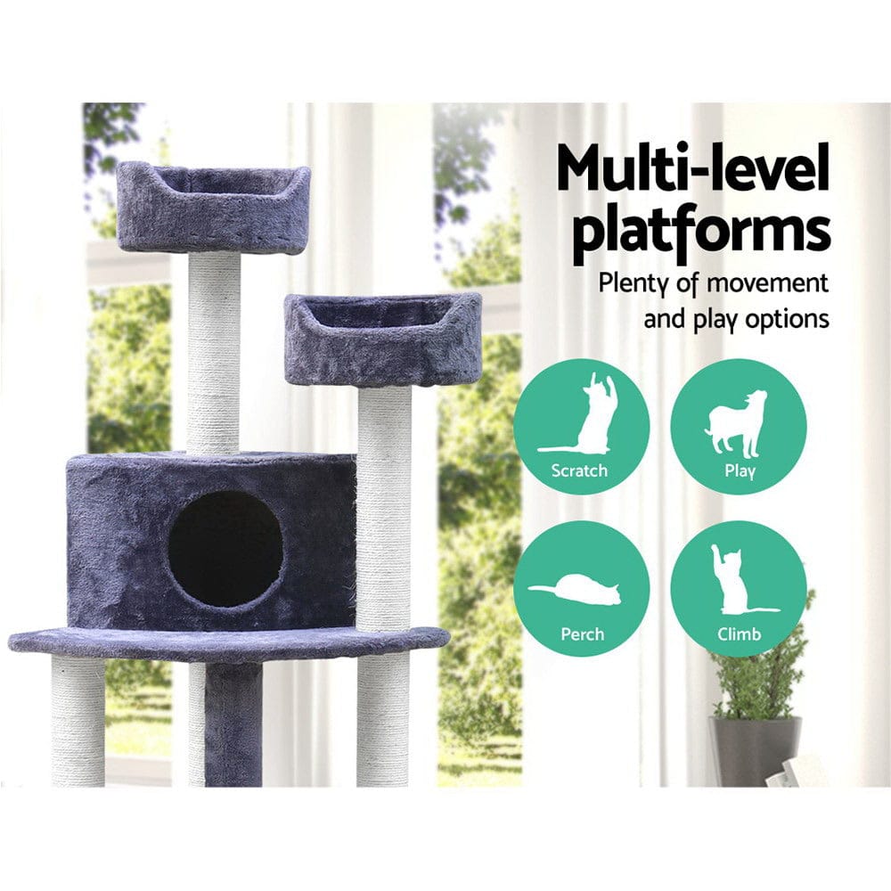 i.Pet Cat Tower i.Pet Cat Tree 126cm Tower Scratching Post Scratcher Condo Trees House Grey