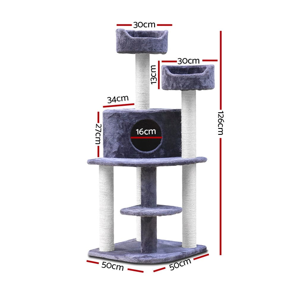 i.Pet Cat Tower i.Pet Cat Tree 126cm Tower Scratching Post Scratcher Condo Trees House Grey