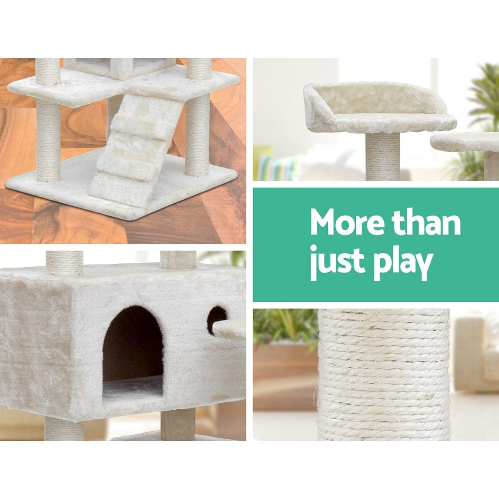 i.Pet Cat Tower i.Pet Cat Tree 134cm Tower Scratching Post Scratcher Wood Condo House Bed Beige