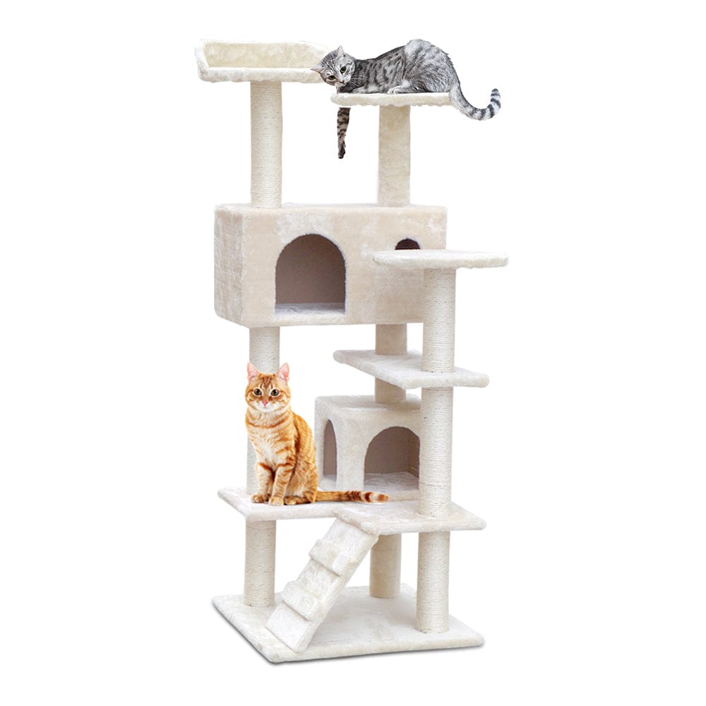 i.Pet Cat Tower i.Pet Cat Tree 134cm Tower Scratching Post Scratcher Wood Condo House Bed Beige