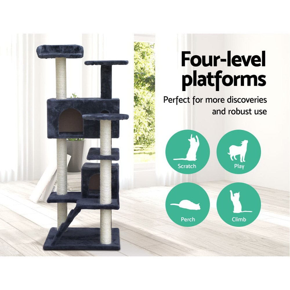 i.Pet Cat Tower i.Pet Cat Tree 134cm Tower Scratching Post Scratcher Wood Condo House Bed Grey
