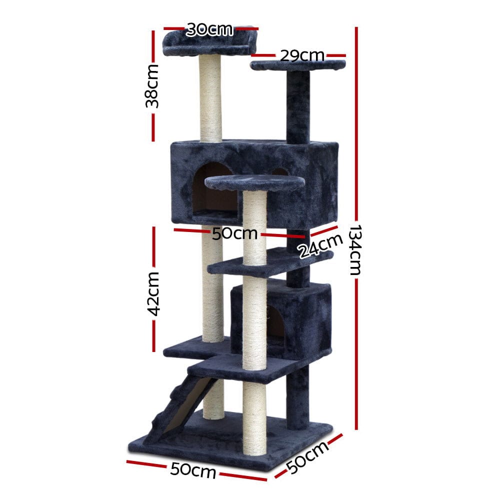 i.Pet Cat Tower i.Pet Cat Tree 134cm Tower Scratching Post Scratcher Wood Condo House Bed Grey
