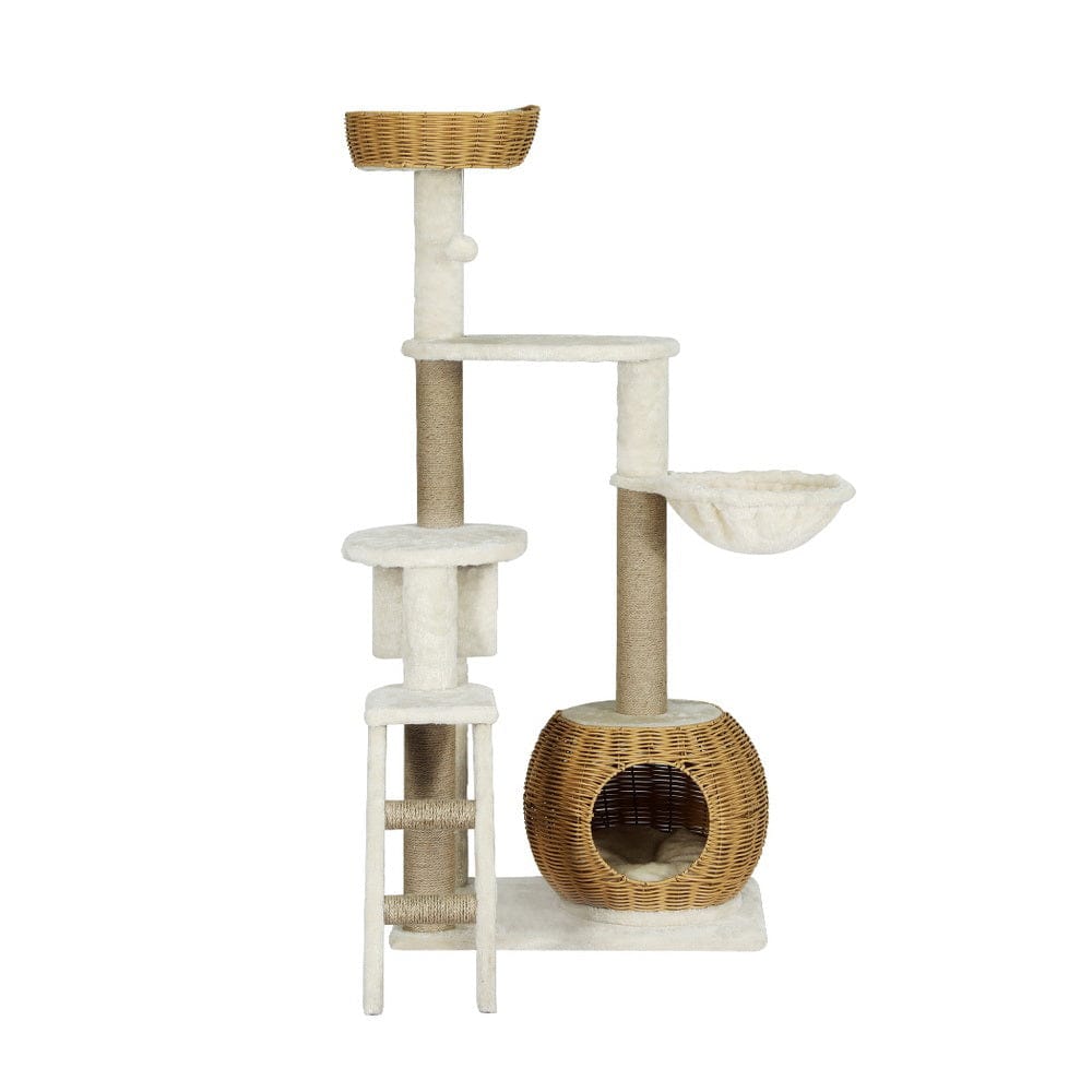 i.Pet Cat Tower i.Pet Cat Tree 138cm Tower Scratching Post Scratcher Wood Bed Condo House Rattan Ladder