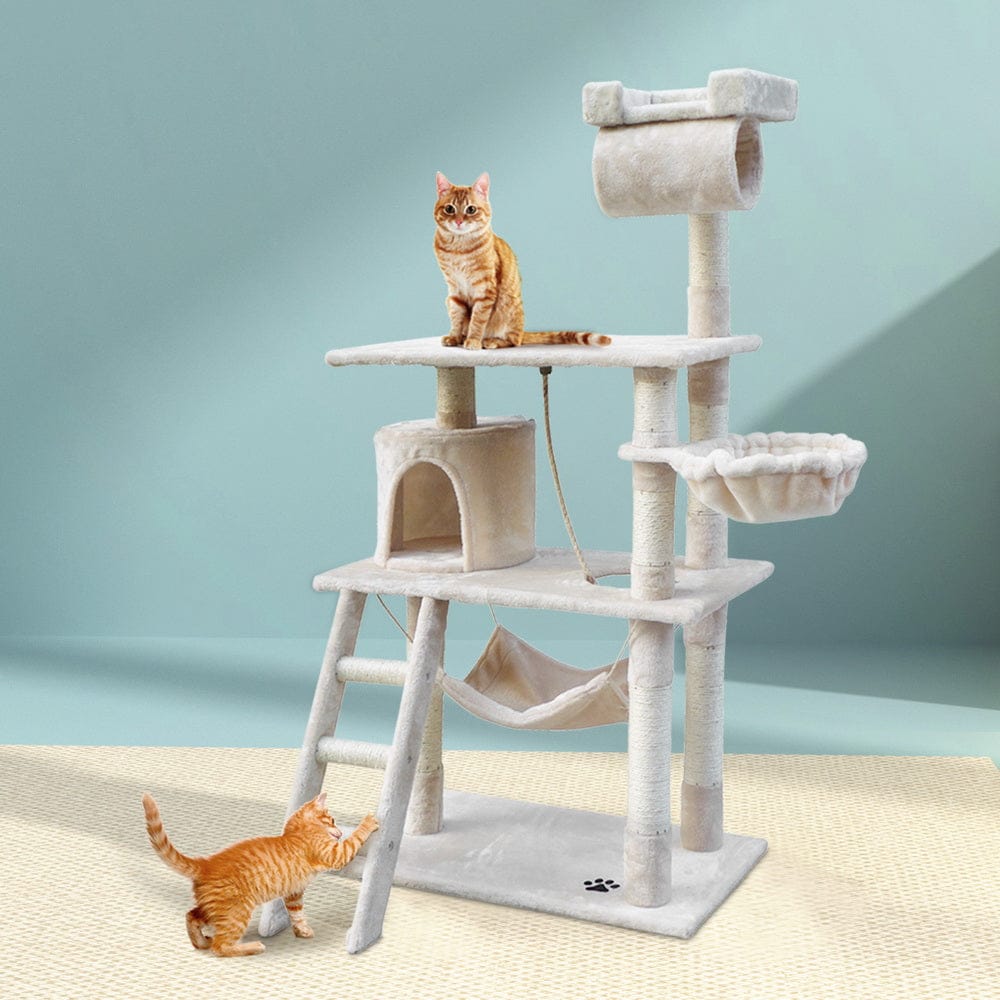 i.Pet Cat Tower i.Pet Cat Tree 141cm Tower Scratching Post Scratcher Condo Wood House Bed Beige