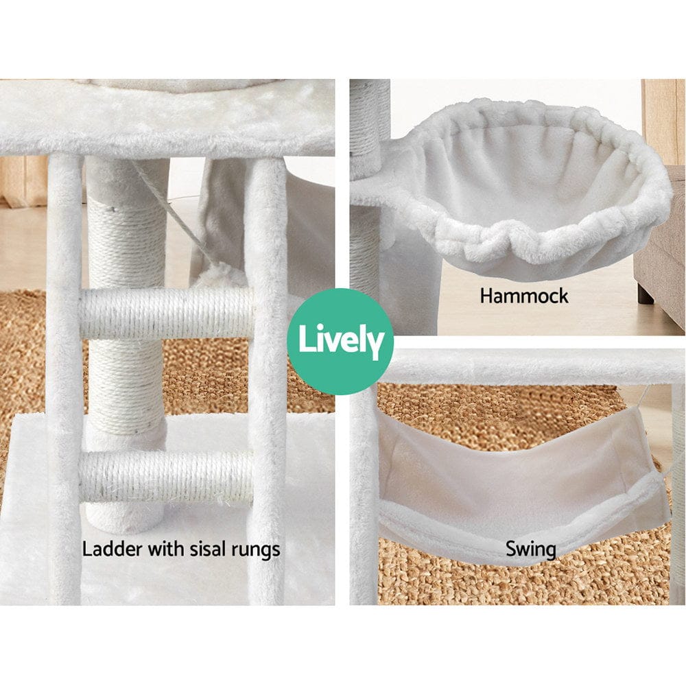 i.Pet Cat Tower i.Pet Cat Tree 141cm Tower Scratching Post Scratcher Condo Wood House Bed Beige