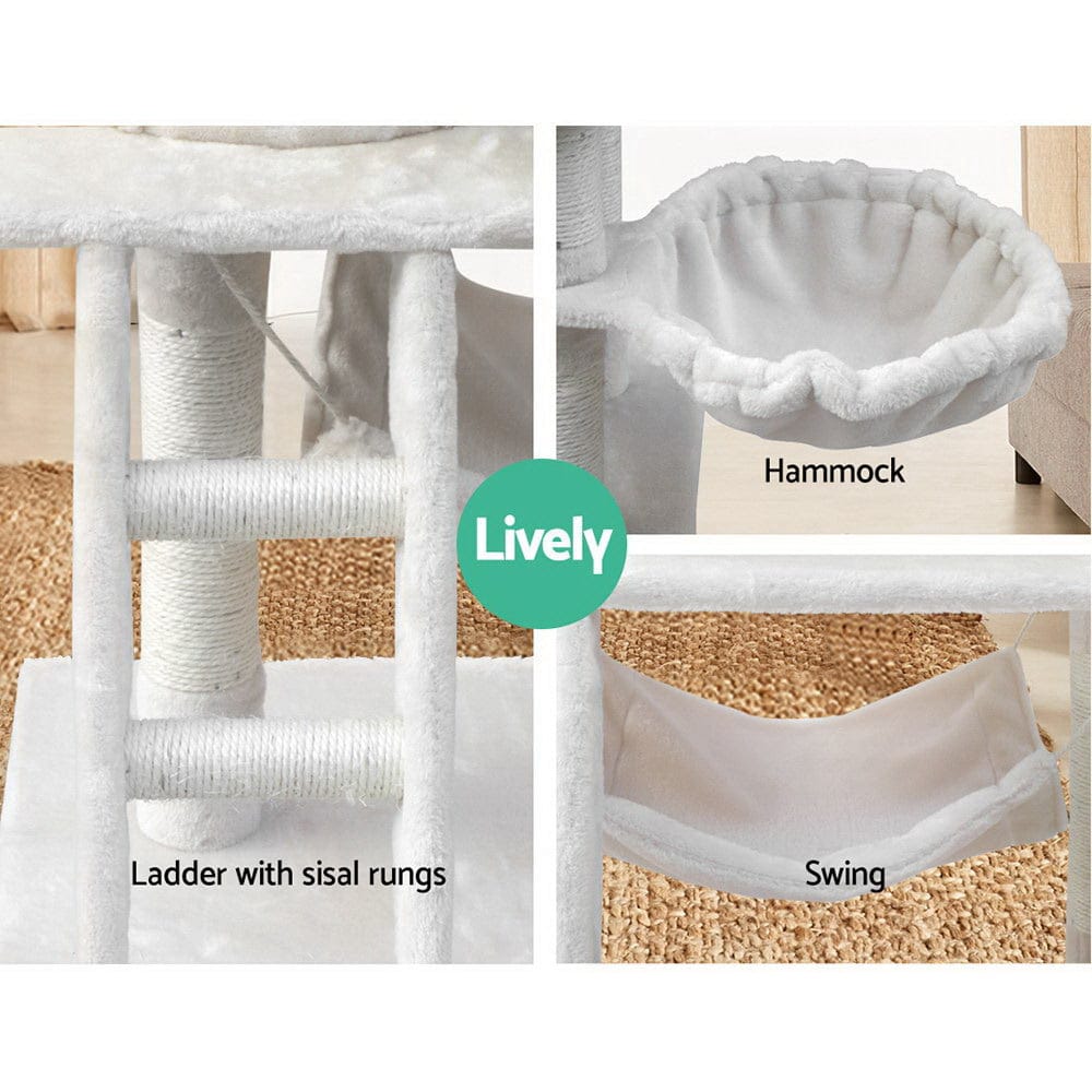 i.Pet Cat Tower i.Pet Cat Tree 141cm Tower Scratching Post Scratcher Condo Wood House Bed Beige