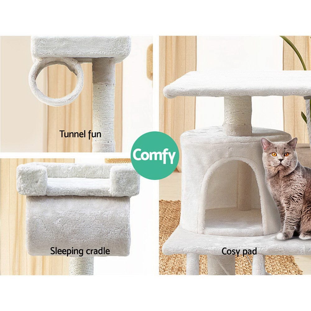 i.Pet Cat Tower i.Pet Cat Tree 141cm Tower Scratching Post Scratcher Condo Wood House Bed Beige