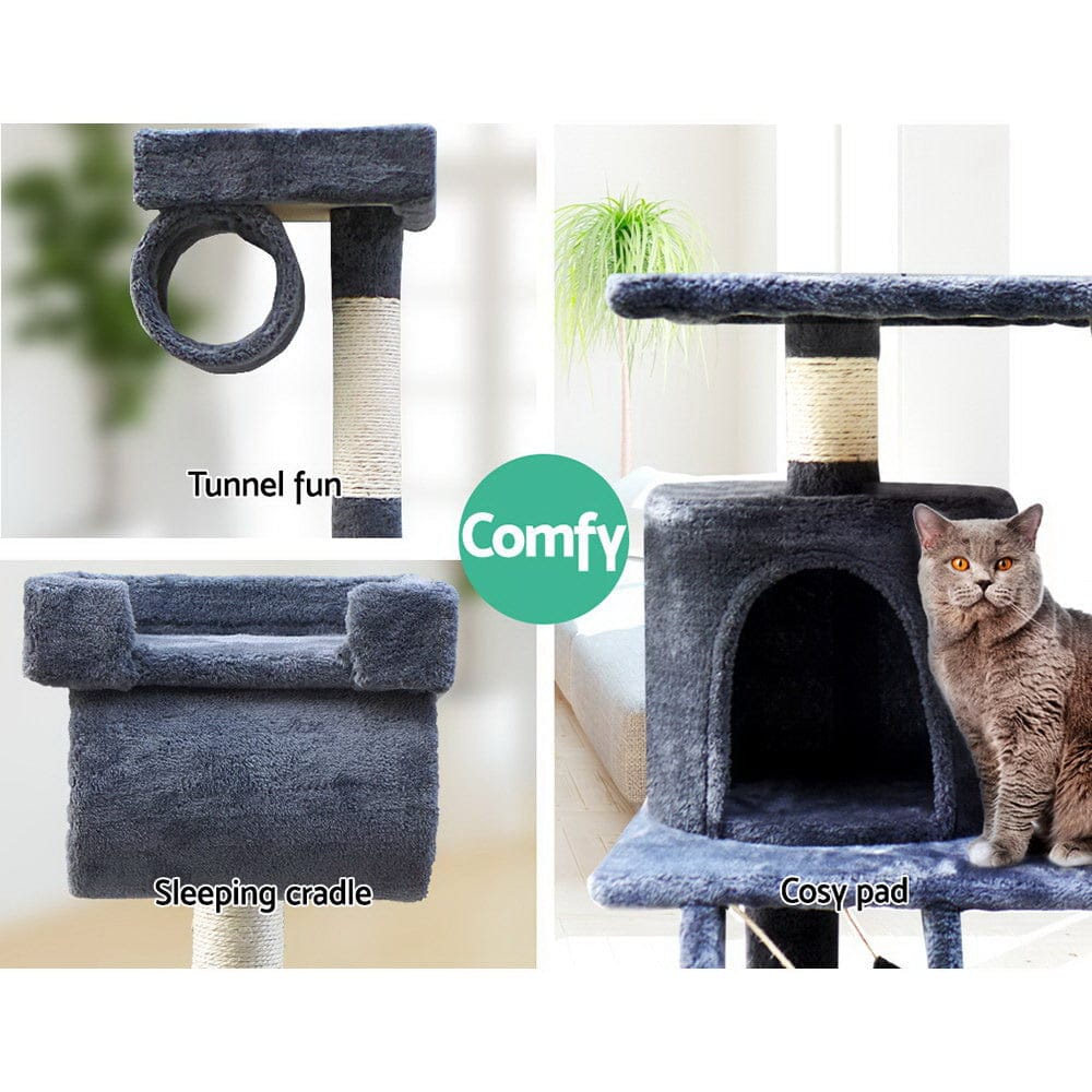 i.Pet Cat Tower i.Pet Cat Tree 141cm Tower Scratching Post Scratcher Condo Wood House Bed Grey