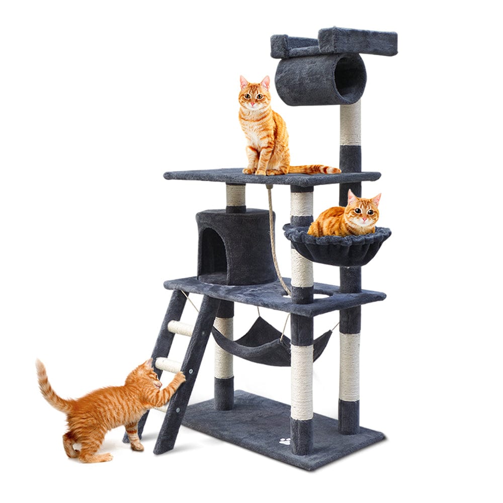 i.Pet Cat Tower i.Pet Cat Tree 141cm Tower Scratching Post Scratcher Condo Wood House Bed Grey