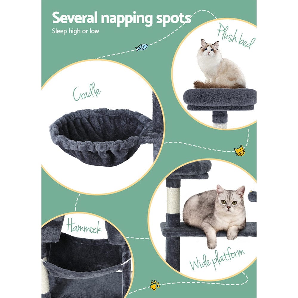 i.Pet Cat Tower i.Pet Cat Tree 144cm Tower Scratching Post Scratcher Wood Condo Toys House Bed