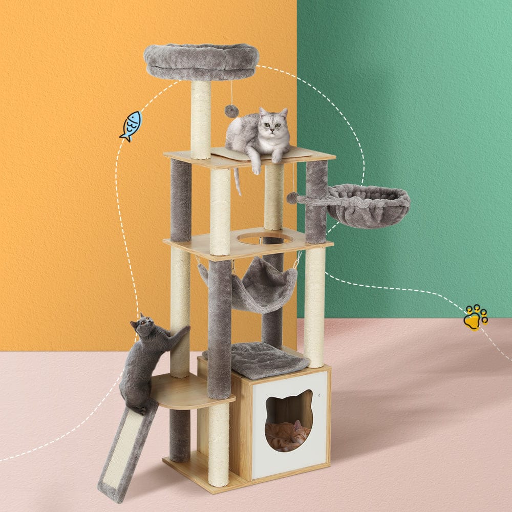 i.Pet Cat Tower i.Pet Cat Tree 152cm Tower Scratching Post Scratcher Wood Bed Condo Toys House Ladder