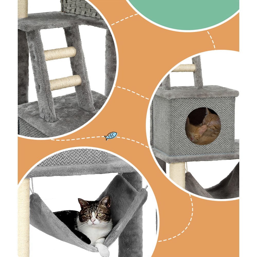 i.Pet Cat Tower i.Pet Cat Tree 169cm Tower Scratching Post Scratcher Wood Bed Condo House Rattan Ladder