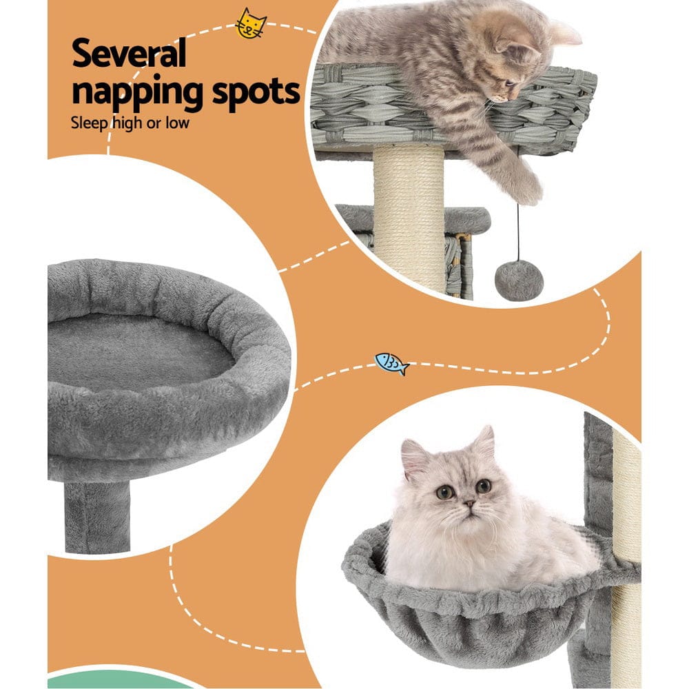 i.Pet Cat Tower i.Pet Cat Tree 169cm Tower Scratching Post Scratcher Wood Bed Condo House Rattan Ladder