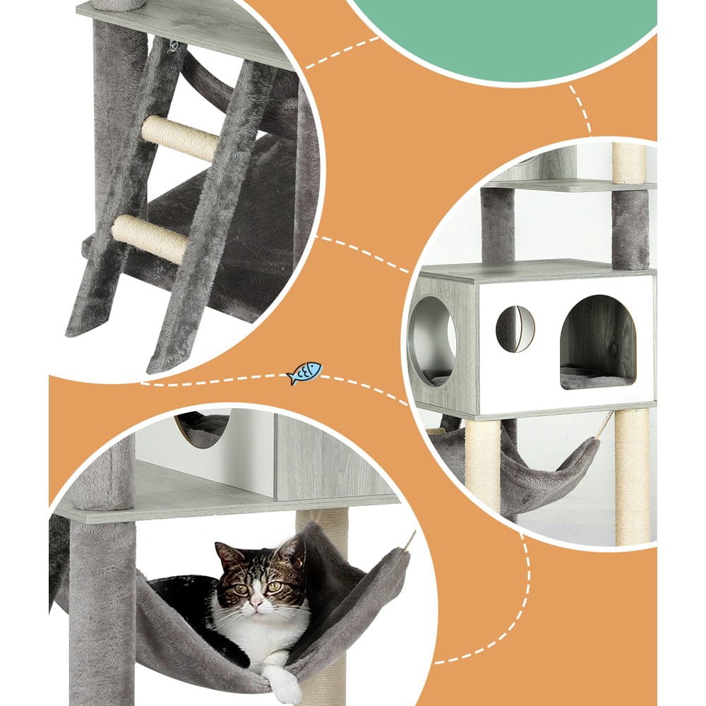 i.Pet Cat Tower i.Pet Cat Tree 178cm Tower Scratching Post Scratcher Wood Bed Condo House Wooden Ladder