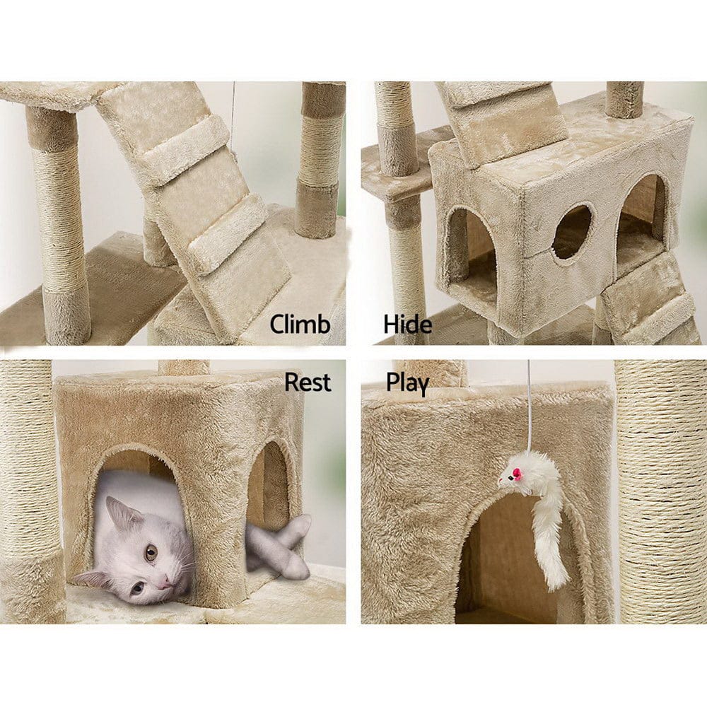 i.Pet Cat Tower i.Pet Cat Tree 180cm Tower Scratching Post Scratcher Wood Condo House Toys Beige