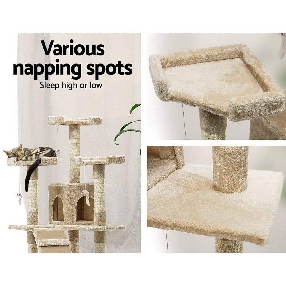 i.Pet Cat Tower i.Pet Cat Tree 180cm Tower Scratching Post Scratcher Wood Condo House Toys Beige