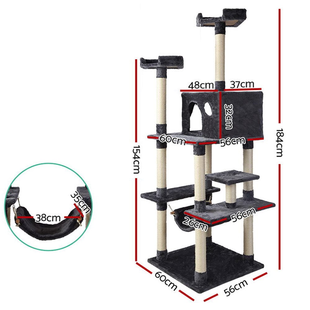 i.Pet Cat Tower i.Pet Cat Tree 184cm Tower Scratching Post Scratcher Wood Trees Condo Bed House