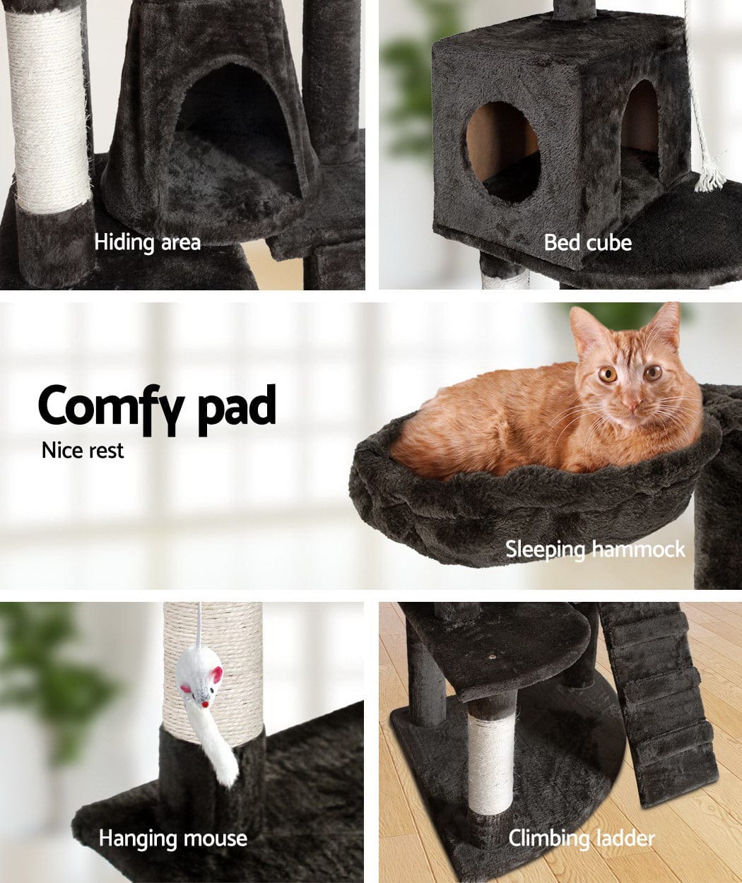 i.Pet Cat Tower i.Pet Cat Tree 193cm Tower Scratching Post Scratcher Condo House Trees Grey