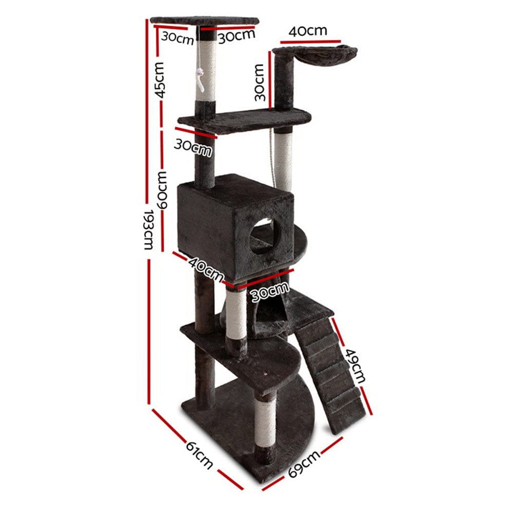 i.Pet Cat Tower i.Pet Cat Tree 193cm Tower Scratching Post Scratcher Condo House Trees Grey