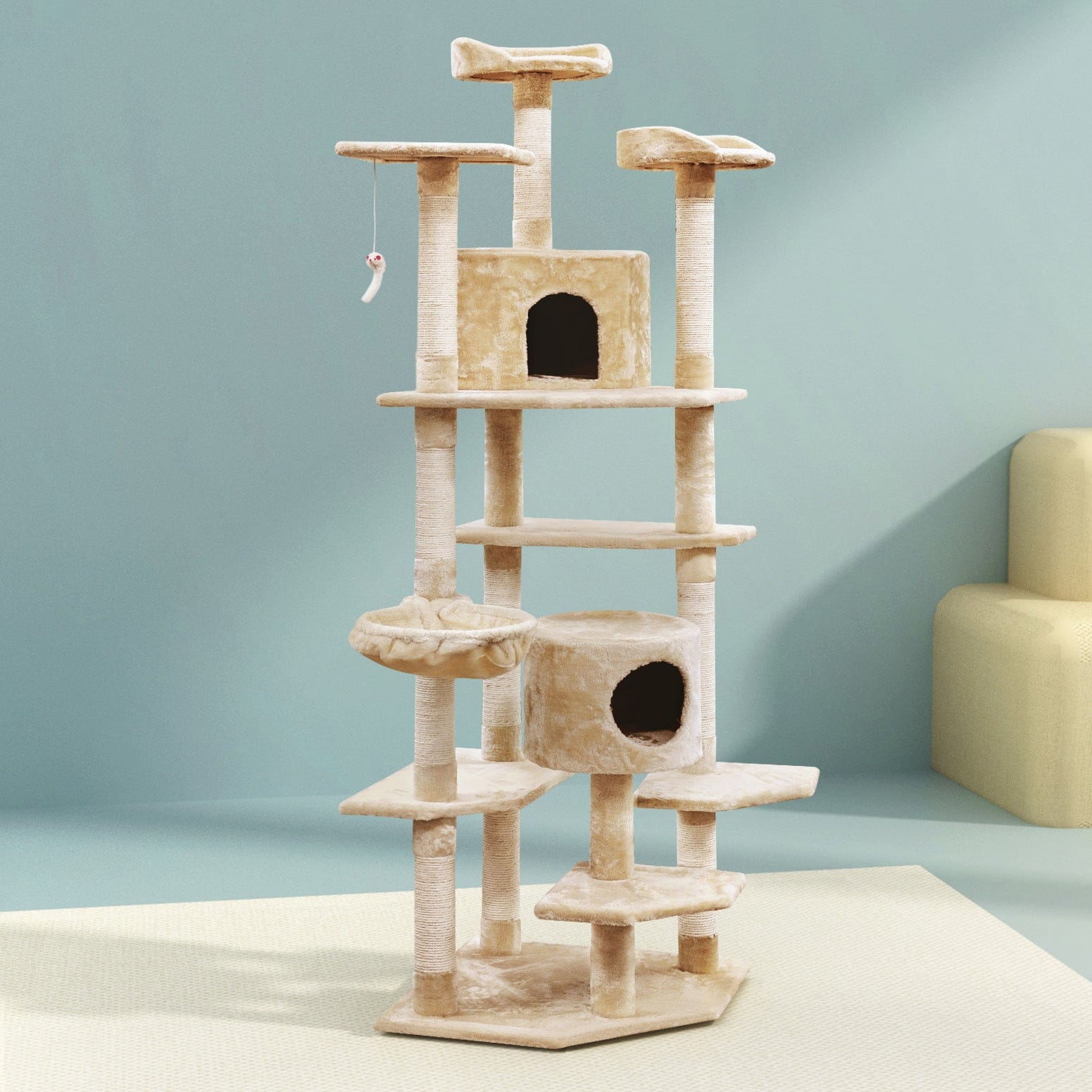 i.Pet Cat Tower i.Pet Cat Tree 203cm Tower Scratching Post Scratcher Condo Trees House Bed Beige