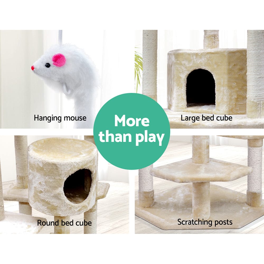 i.Pet Cat Tower i.Pet Cat Tree 203cm Tower Scratching Post Scratcher Condo Trees House Bed Beige