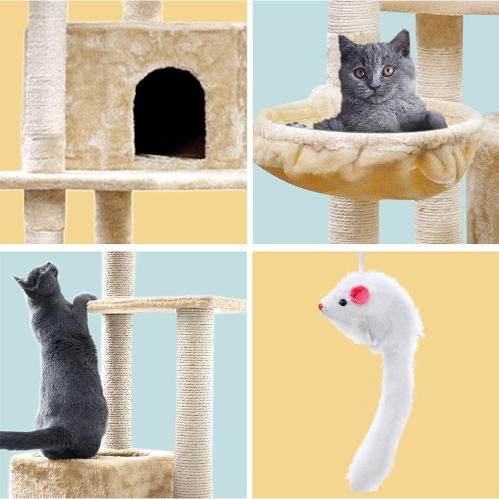 i.Pet Cat Tower i.Pet Cat Tree 203cm Tower Scratching Post Scratcher Condo Trees House Bed Beige