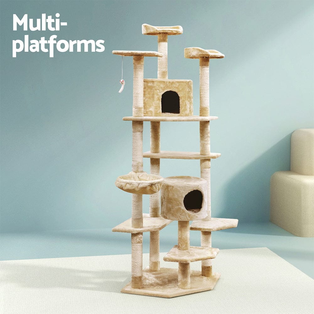 i.Pet Cat Tower i.Pet Cat Tree 203cm Tower Scratching Post Scratcher Condo Trees House Bed Beige