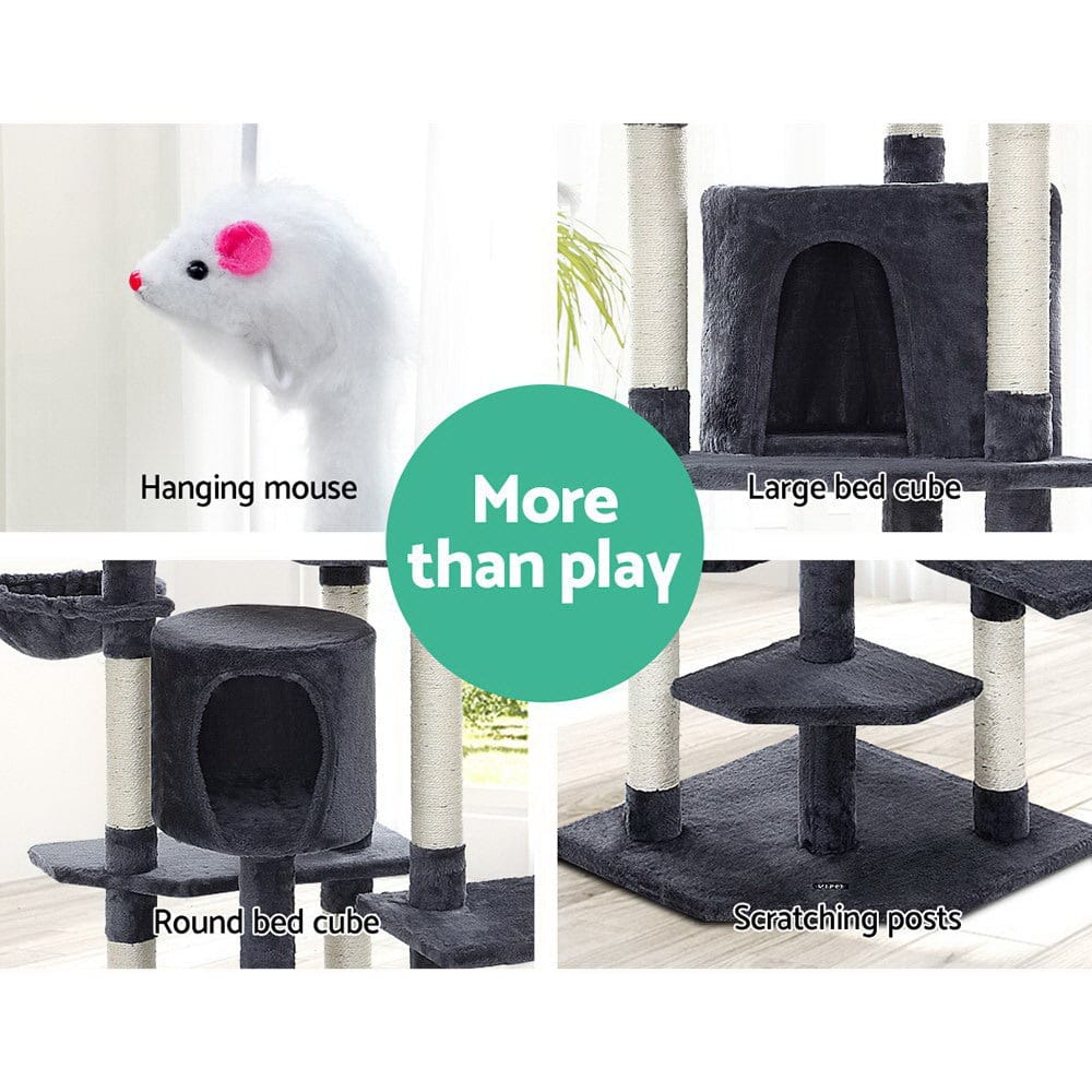 i.Pet Cat Tower i.Pet Cat Tree 203cm Tower Scratching Post Scratcher Condo Trees House Bed Grey