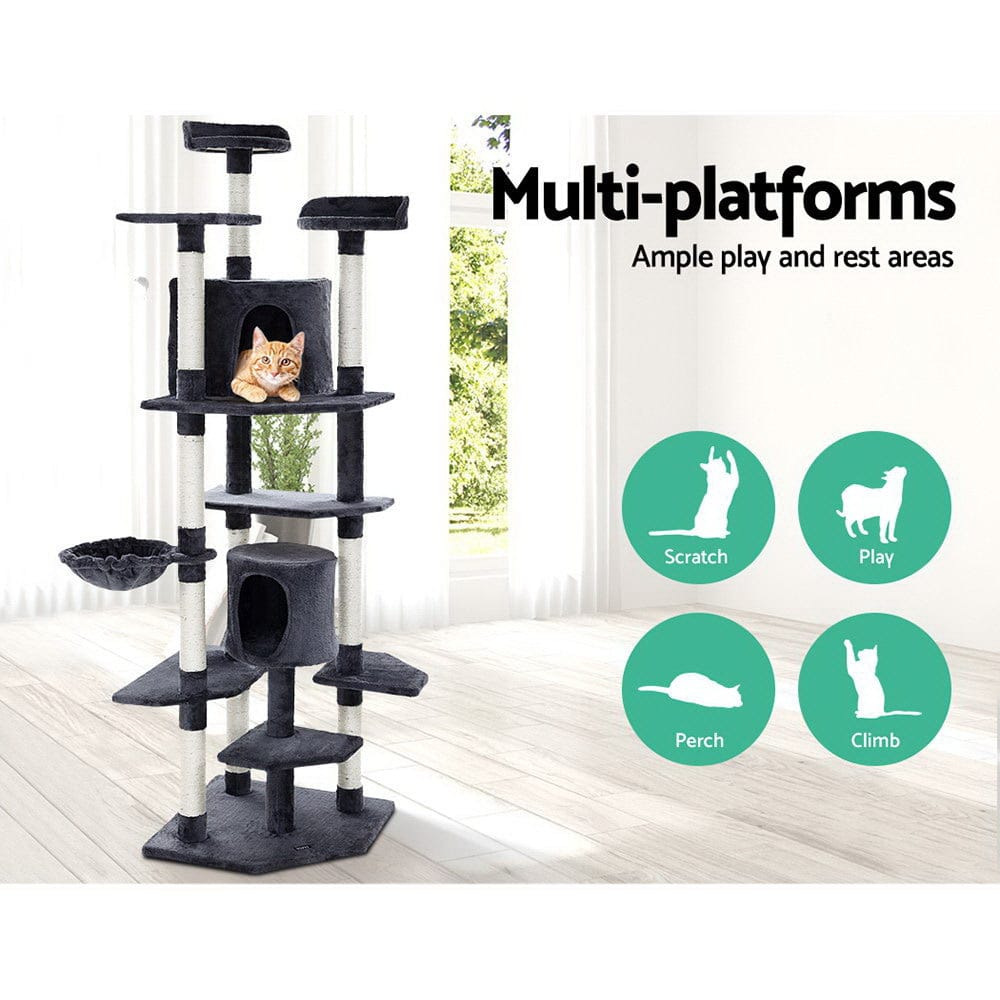 i.Pet Cat Tower i.Pet Cat Tree 203cm Tower Scratching Post Scratcher Condo Trees House Bed Grey