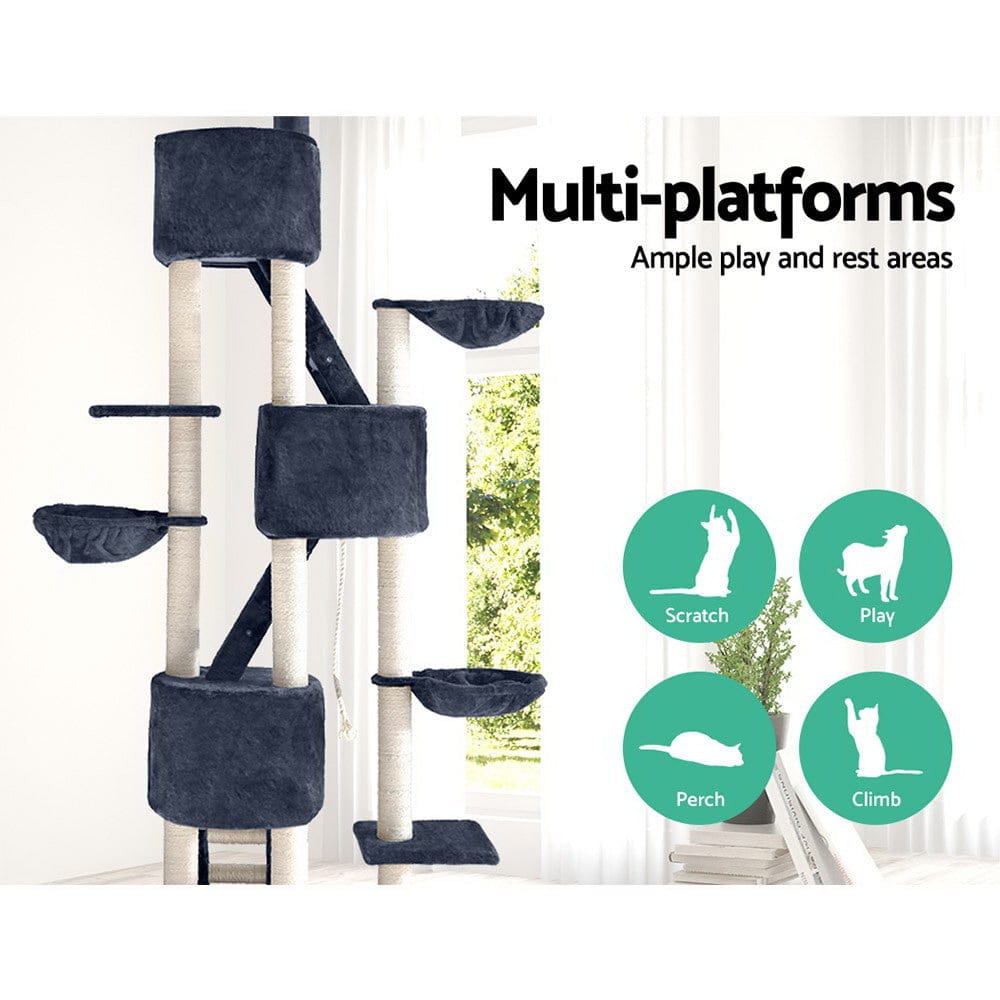 i.Pet Cat Tower i.Pet Cat Tree 244cm Tower Scratching Post Scratcher Trees Condo House Grey