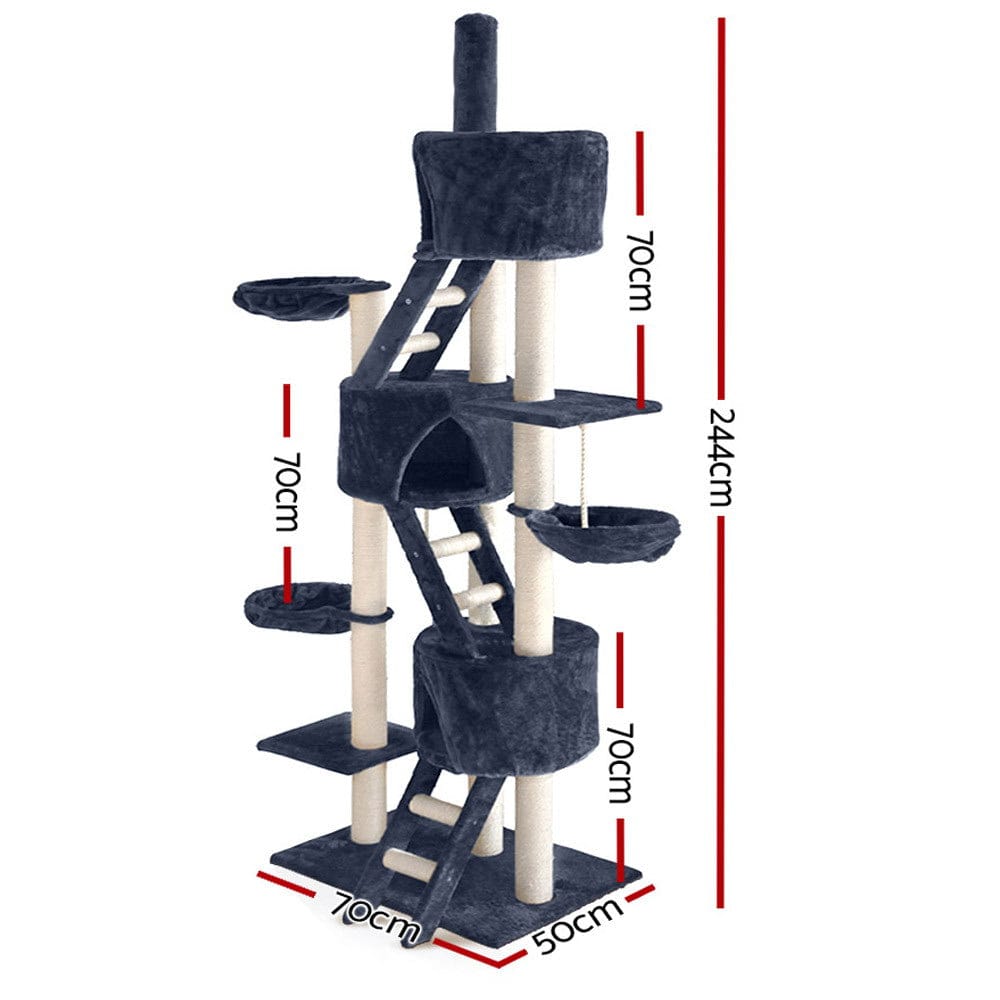i.Pet Cat Tower i.Pet Cat Tree 244cm Tower Scratching Post Scratcher Trees Condo House Grey