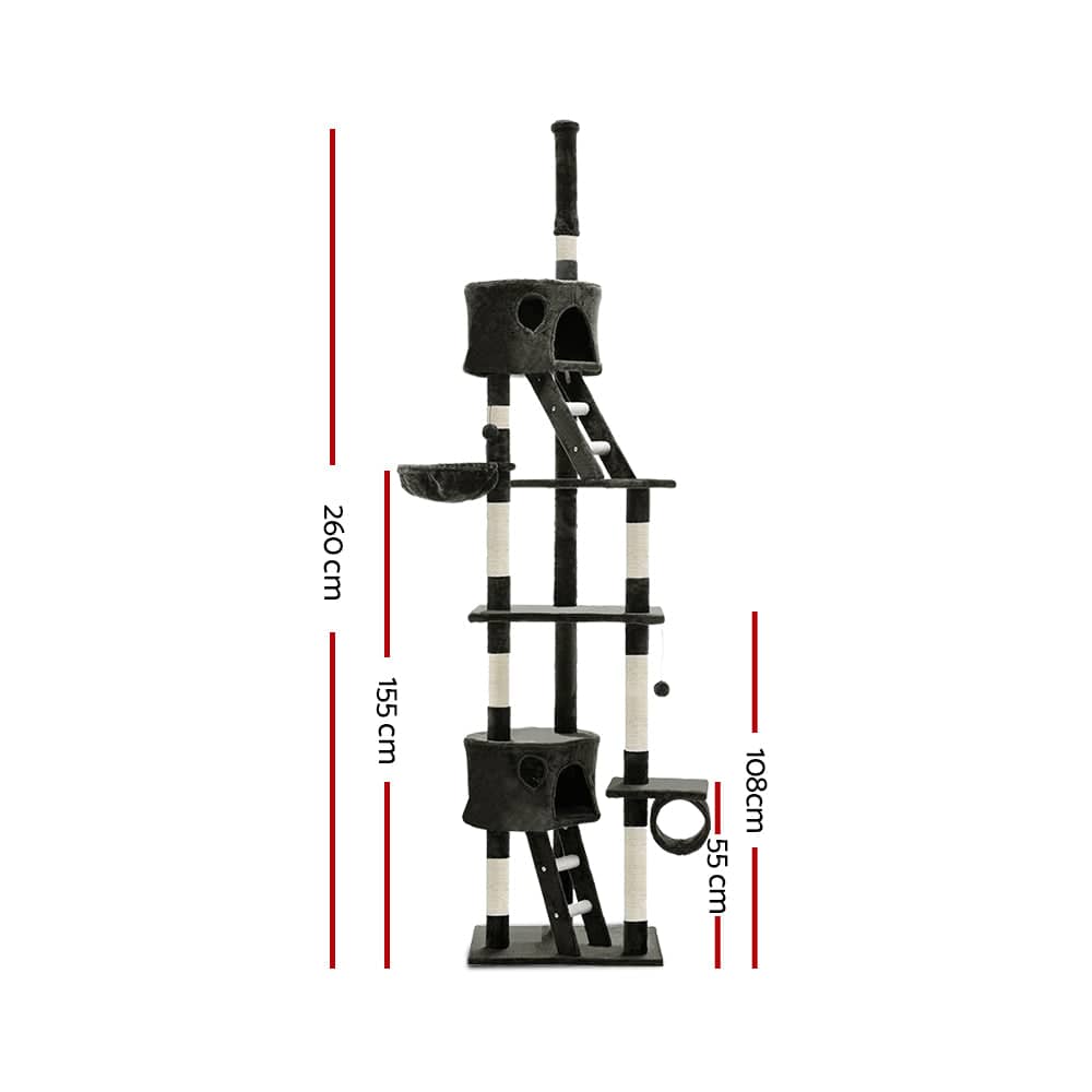 i.Pet Cat Tower i.Pet Cat Tree 260cm Tower Scratching Post Scratcher Condo House Trees Grey