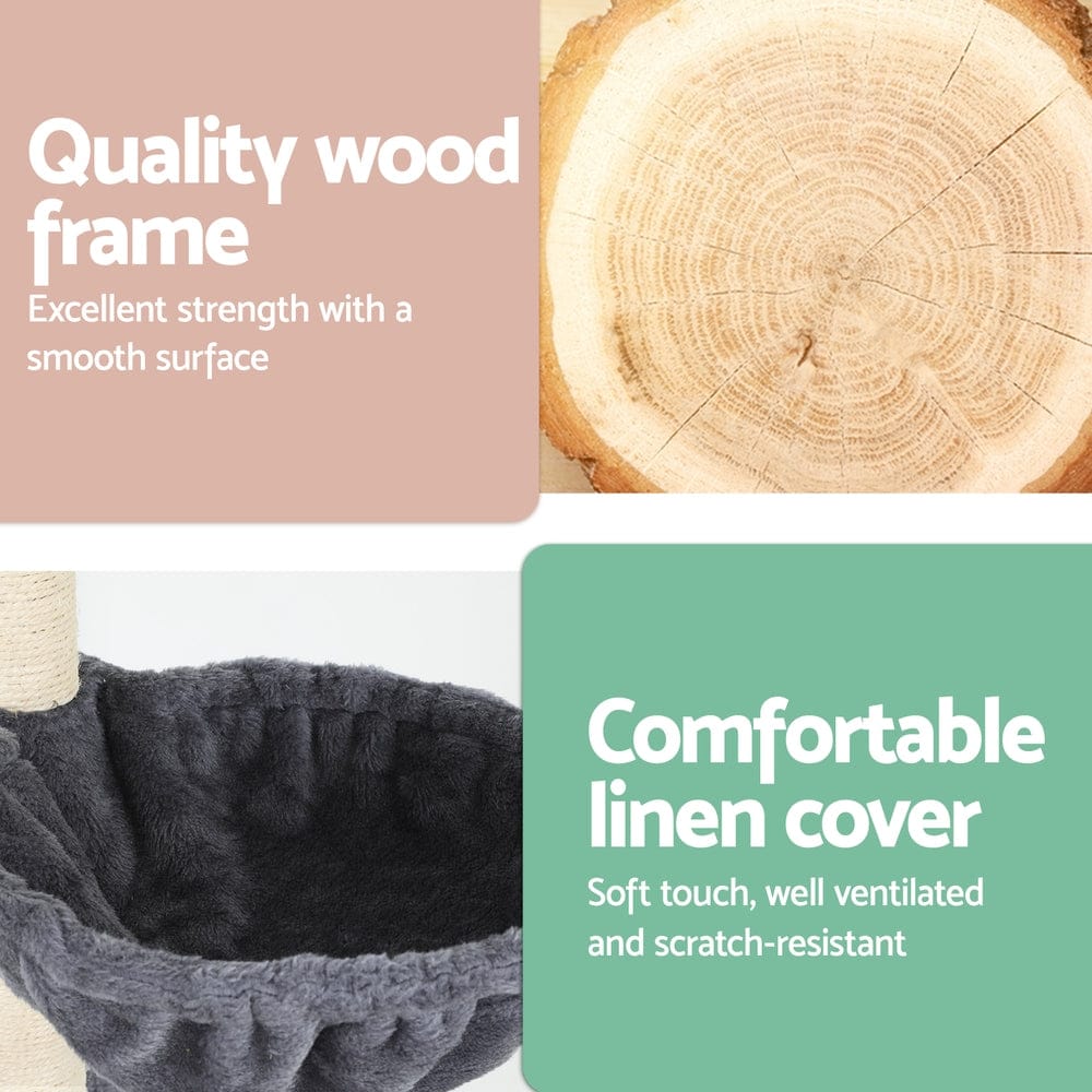 i.Pet Cat Tower i.Pet Cat Tree 260cm Tower Scratching Post Scratcher Floor to Ceiling Cats Bed Dark Grey