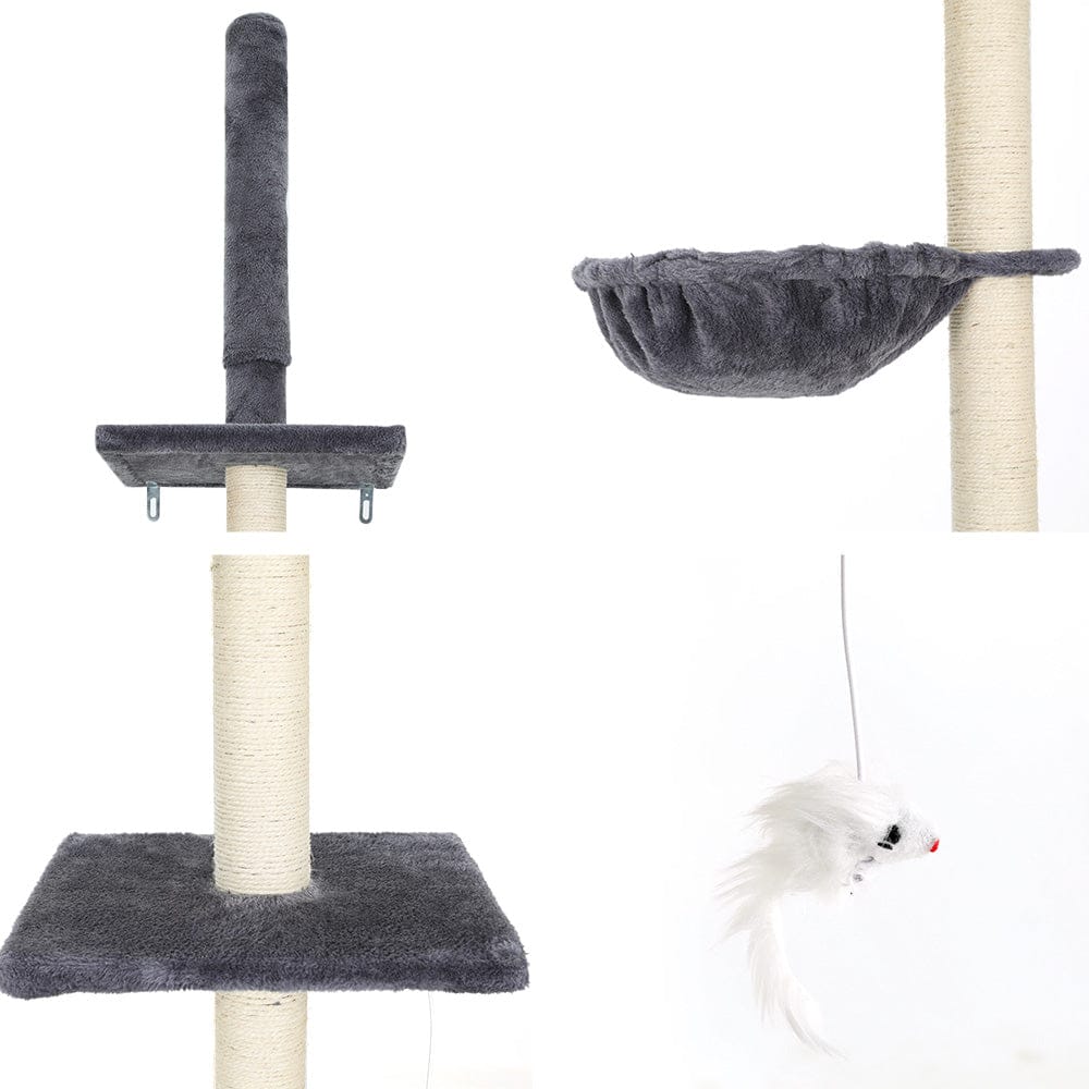 i.Pet Cat Tower i.Pet Cat Tree 260cm Tower Scratching Post Scratcher Floor to Ceiling Cats Bed Dark Grey