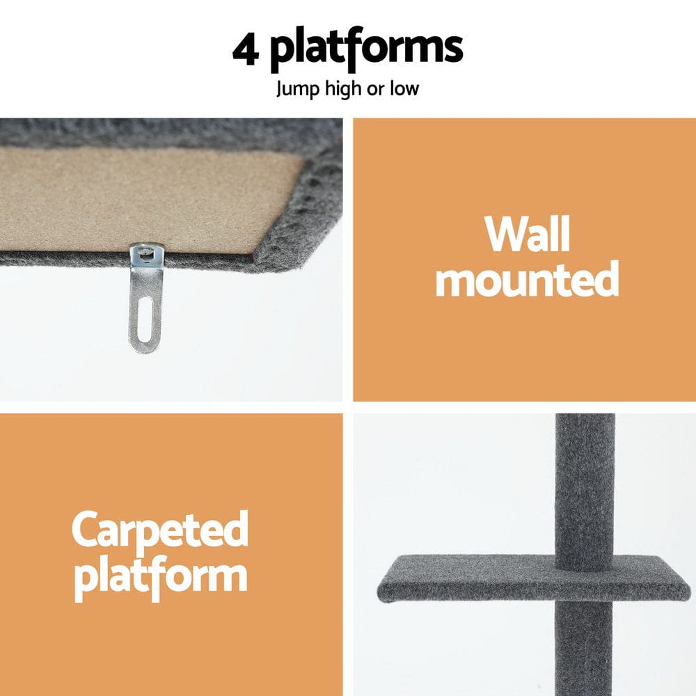 i.Pet Cat Tower i.Pet Cat Tree 290cm Tower Scratching Post Scratcher Floor to Ceiling Cats Bed Grey