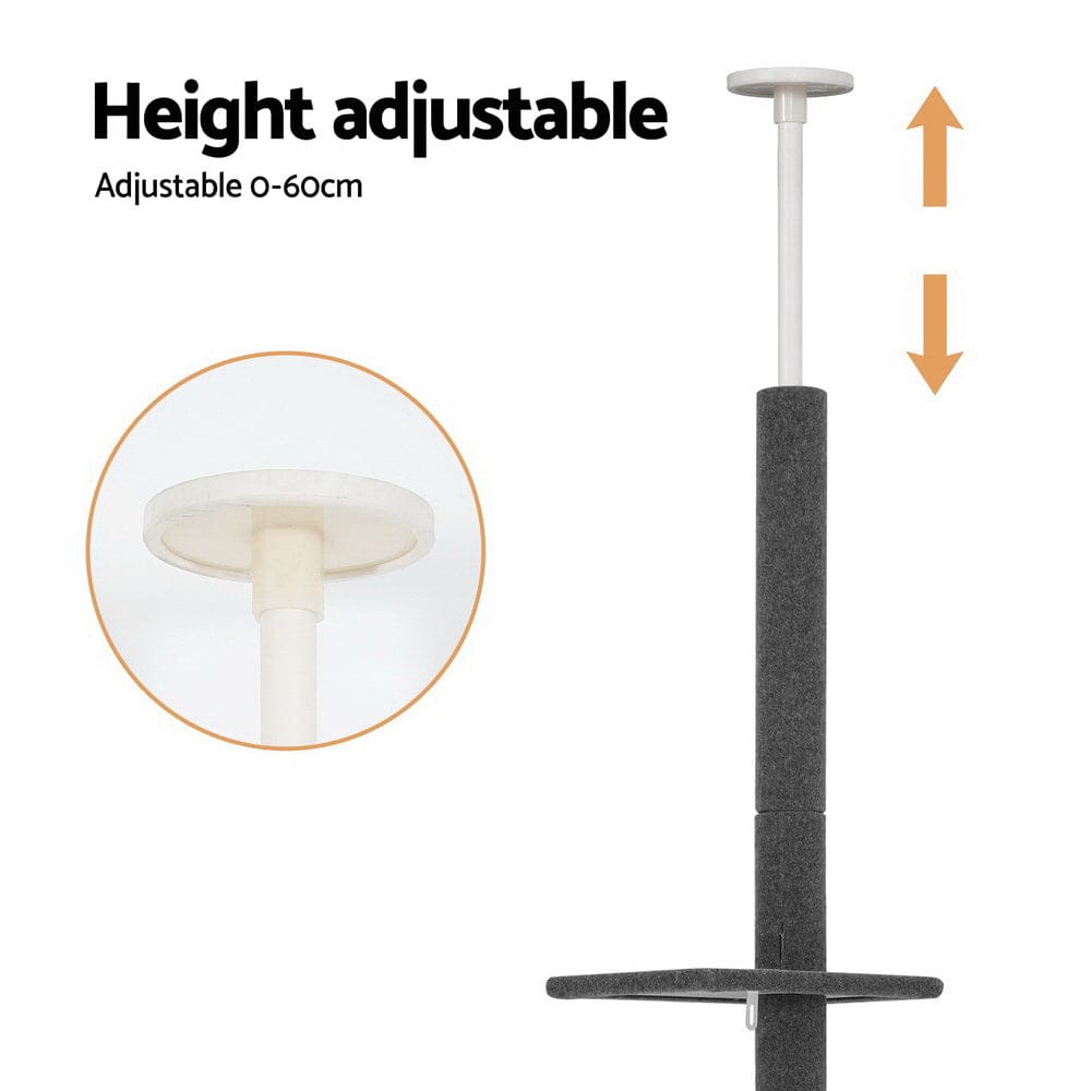 i.Pet Cat Tower i.Pet Cat Tree 290cm Tower Scratching Post Scratcher Floor to Ceiling Cats Bed Grey