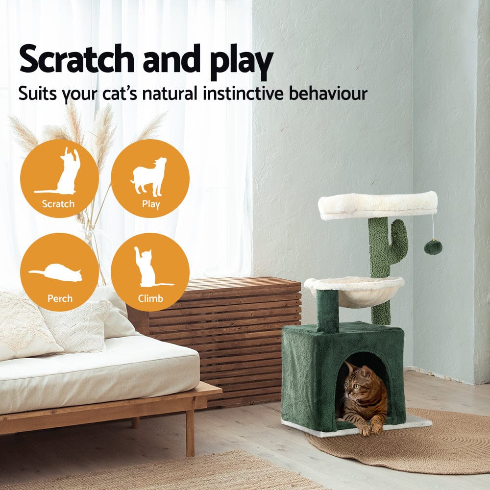 i.Pet Cat Tower i.Pet Cat Tree 78cm Scratching Post Tower Scratcher Wood Condo House Bed Toys Green